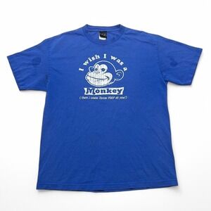 Anchor Blue T Shirt Mens L Blue I Wish I Was a Monkey Vintage Y2K Graphic Tee